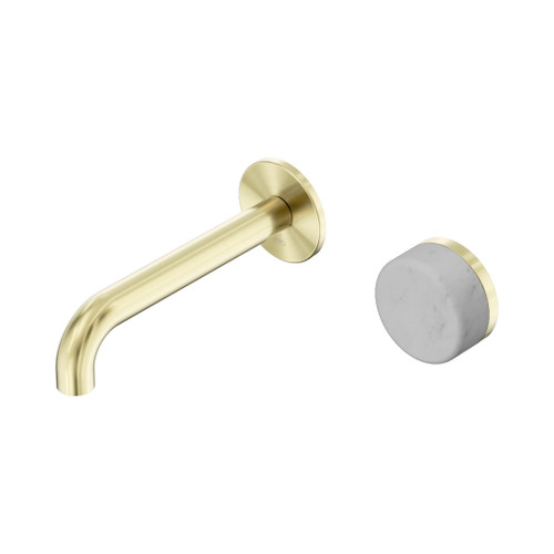 Serenity Progressive Wall Basin Mixer 160mm Spout With Carrara Handle Brushed Gold
