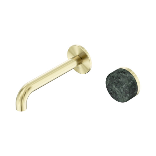 Serenity Progressive Wall Basin Mixer 160mm Spout With Verde Alpi Handle Brushed Gold