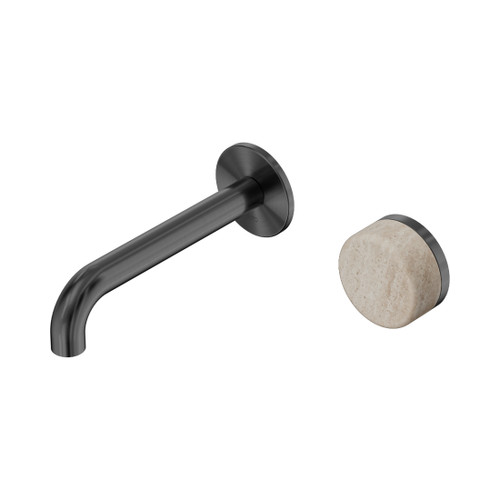 Serenity Progressive Wall Basin Mixer 160mm Spout With Rome Travertine Handle Gun Metal