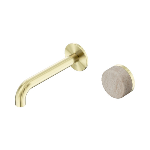 Serenity Progressive Wall Basin Mixer 160mm Spout With Rome Travertine Handle Brushed Gold