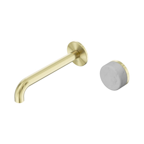 Serenity Progressive Wall Basin Mixer 185mm Spout With Carrara Handle Brushed Gold