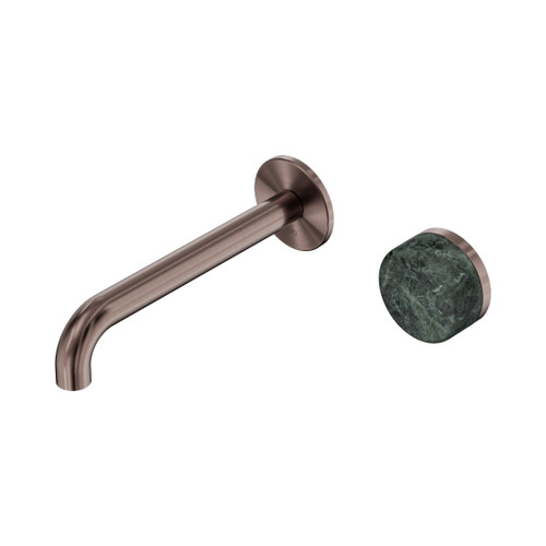 Serenity Progressive Wall Basin Mixer 185mm Spout With Verde Alpi Handle Brushed Bronze
