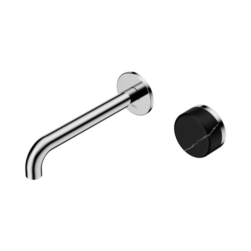 Serenity Progressive Wall Basin Mixer 185mm Spout With Marquina Black Handle Chrome