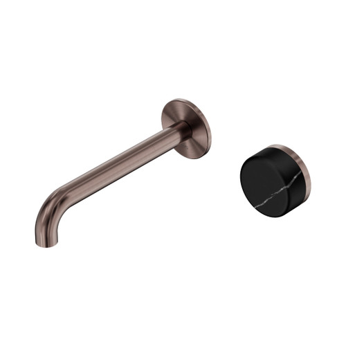 Serenity Progressive Wall Basin Mixer 185mm Spout With Marquina Black Handle Brushed Bronze