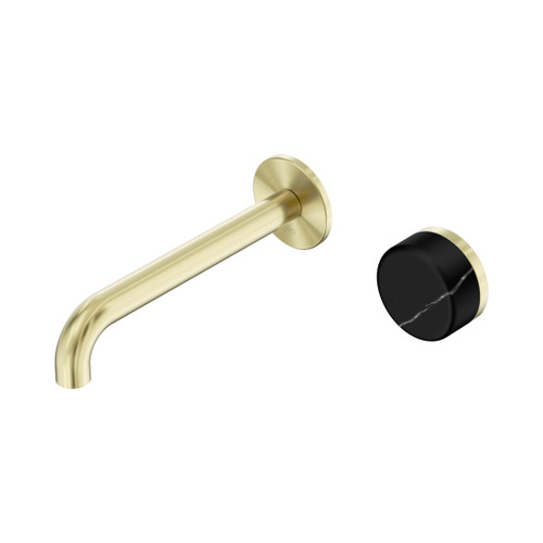 Serenity Progressive Wall Basin Mixer 185mm Spout With Marquina Black Handle Brushed Gold