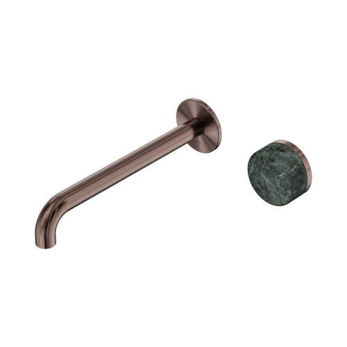 Serenity Progressive Wall Basin Mixer 220mm Spout With Verde Alpi Handle Brushed Bronze