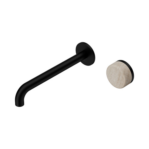 Serenity Progressive Wall Basin Mixer 220mm Spout With Rome Travertine Handle Matte Black