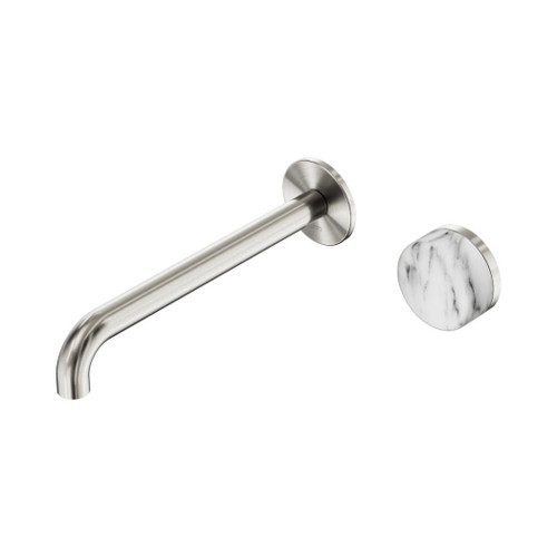 Serenity Progressive Wall Basin Mixer 220mm Spout With Arabescato Corchia Handle Brushed Nickel