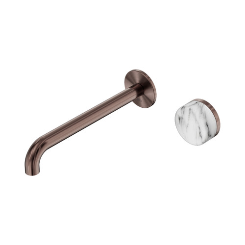 Serenity Progressive Wall Basin Mixer 220mm Spout With Arabescato Corchia Handle Brushed Bronze