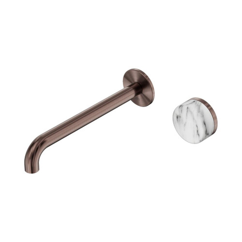 Serenity Progressive Wall Basin Mixer 220mm Spout With Arabescato Corchia Handle Brushed Bronze