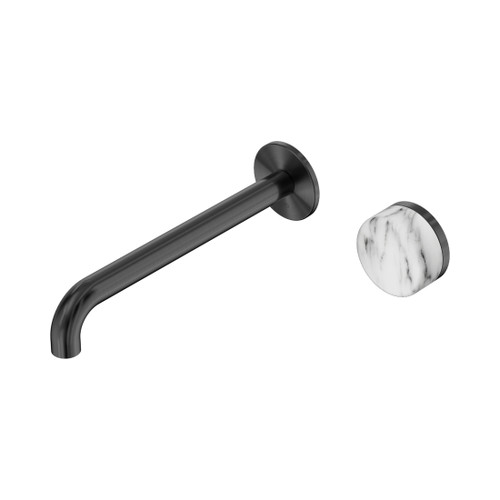 Serenity Progressive Wall Basin Mixer 220mm Spout With Arabescato Corchia Handle Gun Metal