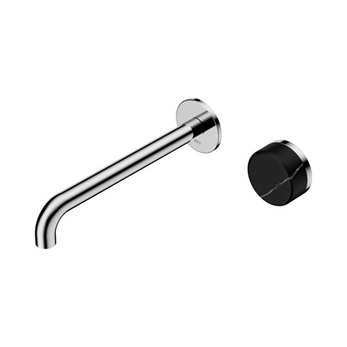Serenity Progressive Wall Basin Mixer 220mm Spout With Marquina Black Handle Chrome