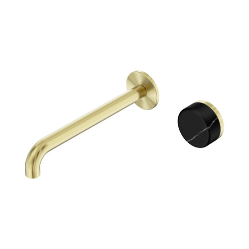Serenity Progressive Wall Basin Mixer 220mm Spout With Marquina Black Handle Brushed Gold