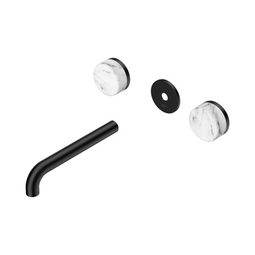 Serenity Wall Basin Set 185mm Spout With Arabescato Corchia Handle Trim Kit Only Matte Black