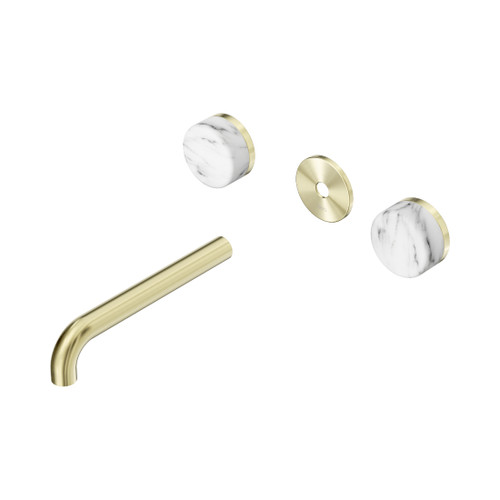 Serenity Wall Basin Set 185mm Spout With Arabescato Corchia Handle Trim Kit Only Brushed Gold
