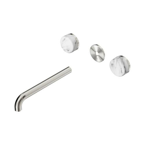 Serenity Wall Basin Set 220mm Spout With Arabescato Corchia Handle Trim Kit Only Brushed Nickel