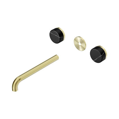 Serenity Wall Basin Set 220mm Spout With Marquina Black Handle Trim Kit Only Brushed Gold