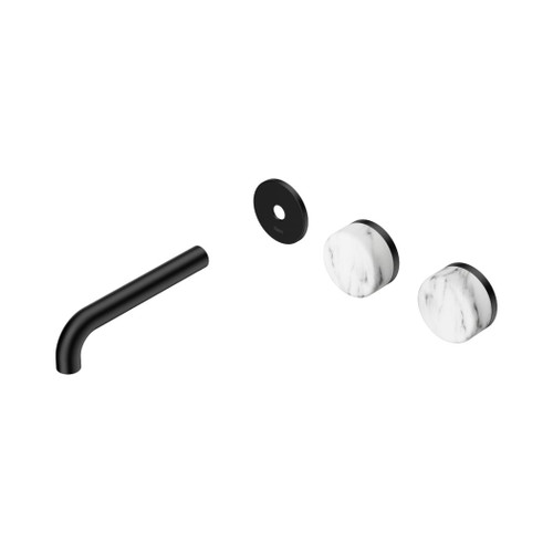 Serenity Wall Basin Set 160mm Offset Spout With Arabescato Corchia Handle Trim Kit Only Matte Black