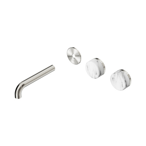 Serenity Wall Basin Set 160mm Offset Spout With Arabescato Corchia Handle Trim Kit Only Brushed Nickel