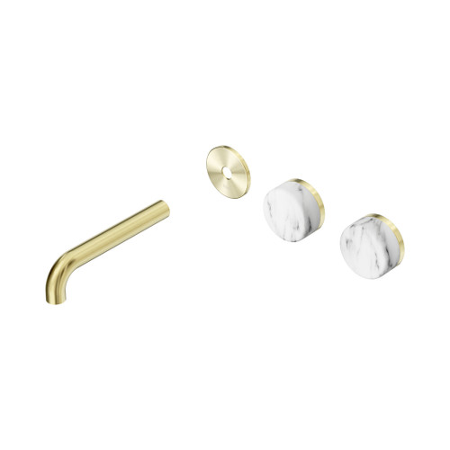 Serenity Wall Basin Set 160mm Offset Spout With Arabescato Corchia Handle Trim Kit Only Brushed Gold