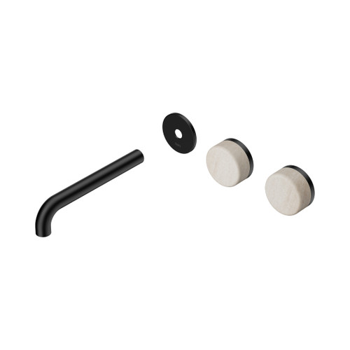 Serenity Wall Basin Set 185mm Offset Spout With Rome Travertine Handle Trim Kit Only Matte Black