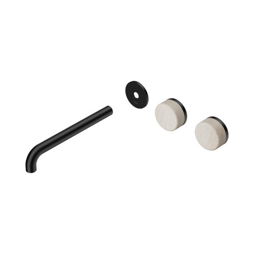 Serenity Wall Basin Set 220mm Offset Spout With Rome Travertine Handle Trim Kit Only Matte Black
