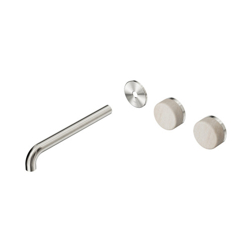 Serenity Wall Basin Set 220mm Offset Spout With Rome Travertine Handle Trim Kit Only Brushed Nickel