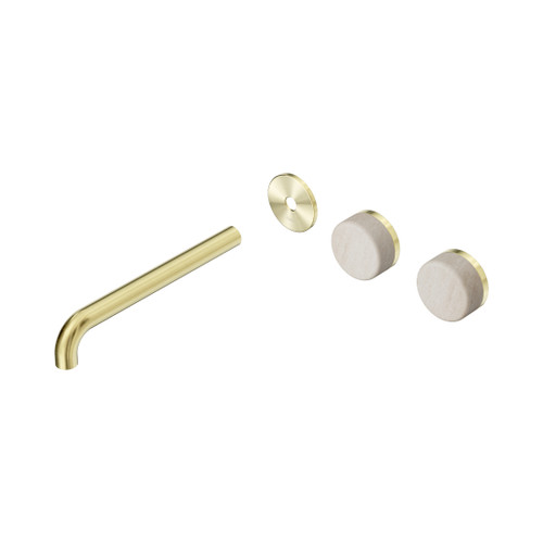 Serenity Wall Basin Set 220mm Offset Spout With Rome Travertine Handle Trim Kit Only Brushed Gold