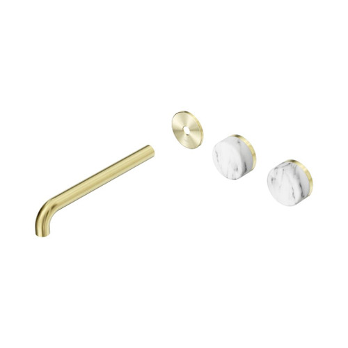 Serenity Wall Basin Set 220mm Offset Spout With Arabescato Corchia Handle Trim Kit Only Brushed Gold