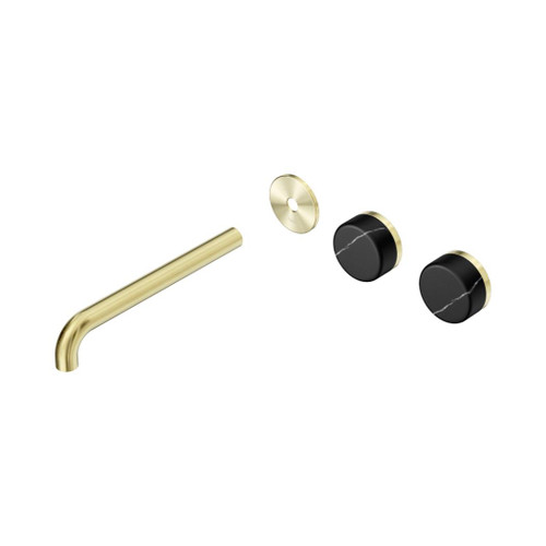 Serenity Wall Basin Set 220mm Offset Spout With Marquina Black Handle Trim Kit Only Brushed Gold