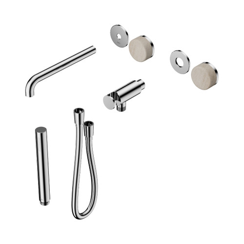 Serenity Progressive Shower System With Spout With Rome Travertine Handle And Slim Shower Trim Kit Only Chrome