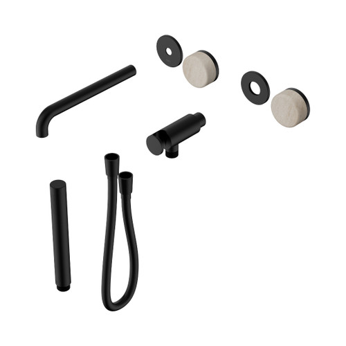 Serenity Progressive Shower System With Spout With Rome Travertine Handle And Slim Shower Trim Kit Only Matte Black