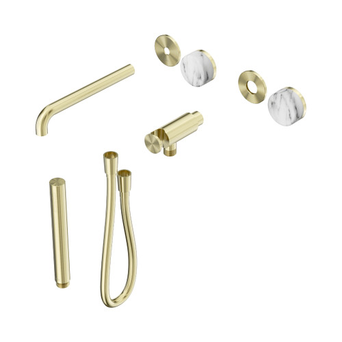Serenity Progressive Shower System With Spout With Arabescato Corchia Handle And Slim Shower Trim Kit Only Brushed Gold