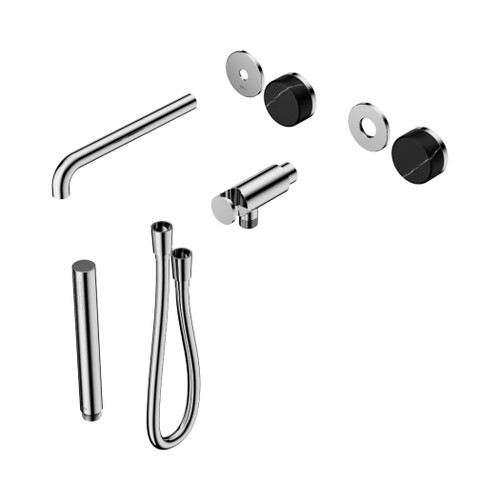 Serenity Progressive Shower System With Spout With Marquina Black Handle And Slim Shower Trim Kit Only Chrome
