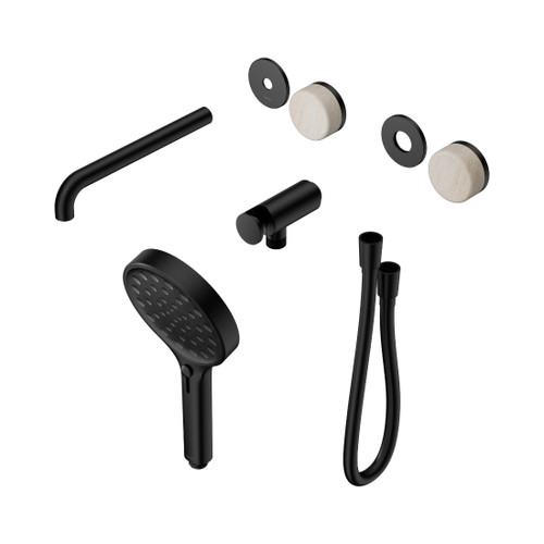 Serenity Progressive Shower System With Spout With Rome Travertine Handle And Hand Shower Trim Kit Only Matte Black
