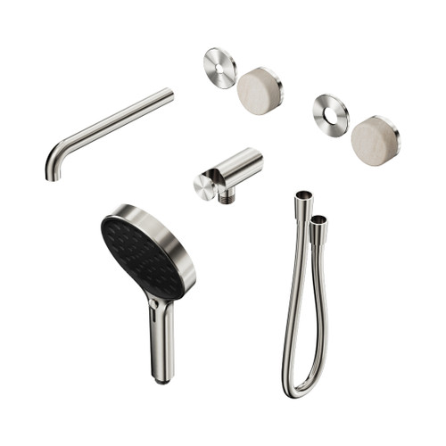 Serenity Progressive Shower System With Spout With Rome Travertine Handle And Hand Shower Trim Kit Only Brushed Nickel