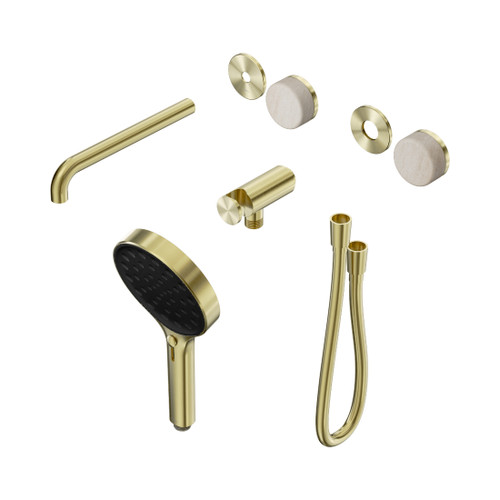 Serenity Progressive Shower System With Spout With Rome Travertine Handle And Hand Shower Trim Kit Only Brushed Gold