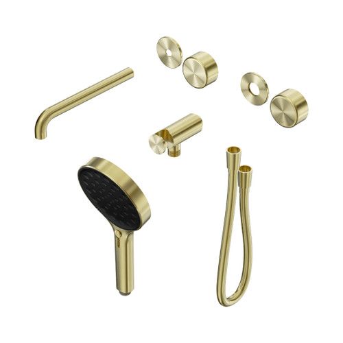 Serenity Progressive Shower System With Spout With Metal Handle And Hand Shower Trim Kit Only Brushed Gold