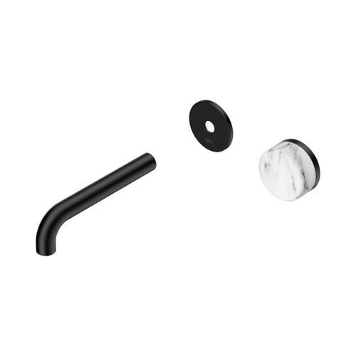 Serenity Progressive Wall Basin Mixer 160mm Spout With Arabescato Corchia Handle Trim Kit Only Matte Black