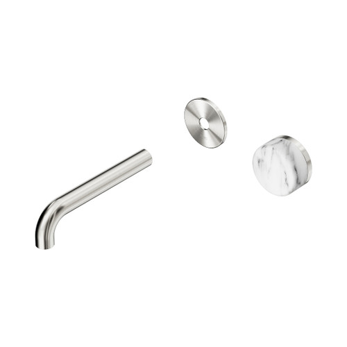 Serenity Progressive Wall Basin Mixer 160mm Spout With Arabescato Corchia Handle Trim Kit Only Brushed Nickel