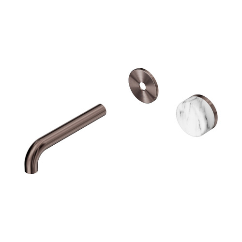 Serenity Progressive Wall Basin Mixer 160mm Spout With Arabescato Corchia Handle Trim Kit Only Brushed Bronze