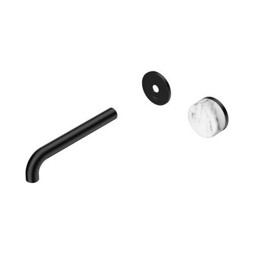 Serenity Progressive Wall Basin Mixer 185mm Spout With Arabescato Corchia Handle Trim Kit Only Matte Black