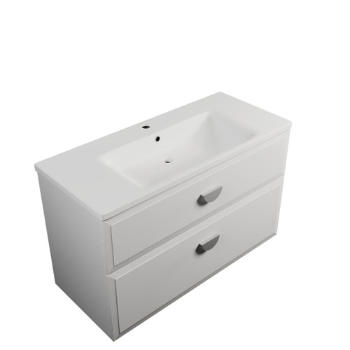 Eden Wall Hung Vanity 1010 2 Drawer (Top/Bottom) Ceramic Piedra Top White