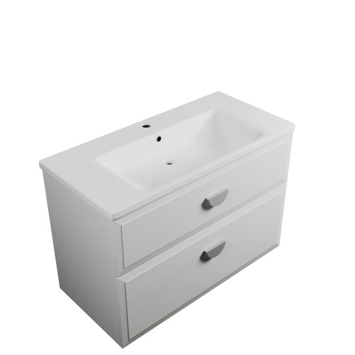Eden Wall Hung Vanity 810 2 Drawer (Top/Bottom) Ceramic Piedra Top White