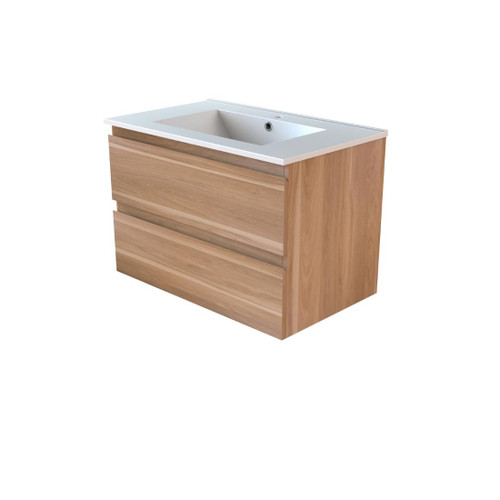 Velino Wall Hung Vanity Light Oak 900mm Handless Composite Stone Top
