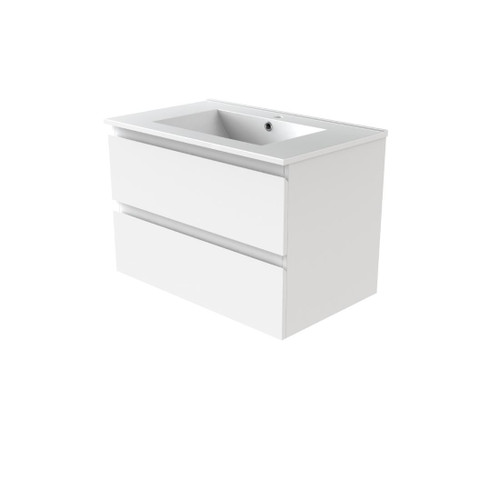 Velino Wall Hung Vanity White 750mm Handless Composite Stone Top