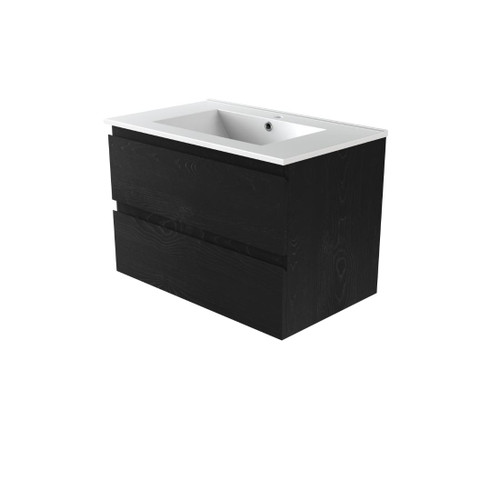Velino Wall Hung Vanity Black 750mm Handless Composite Stone Top