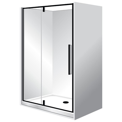 Horizon Framed Shower Enclosure Alcove Pivot Door 1000 x 1200 x 1000mm Black Flat Wall