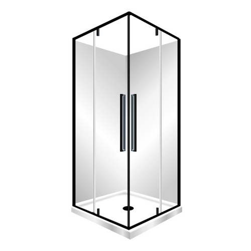 Horizon Framed Shower Enclosure Corner Entry Pivot Door 900 x 900mm Black Flat Wall