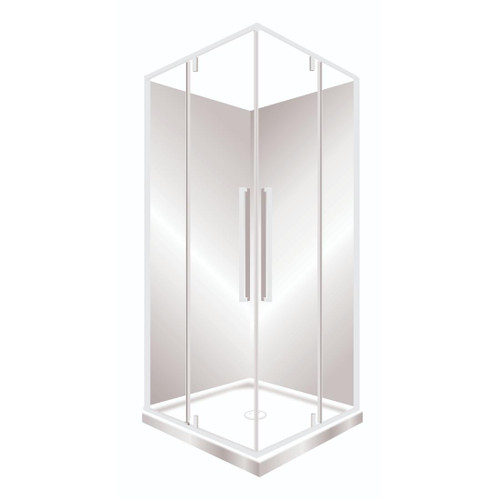 Horizon Framed Shower Enclosure Corner Entry Pivot Door 1000 x 1000mm White Flat Wall